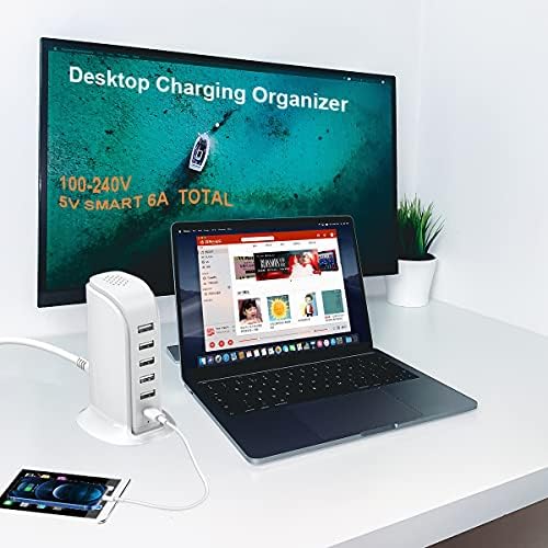 Charging Station for Multiple Devices 40W Upoy, Wall Charger Block 5 USB Ports(Shared 6A), USB Charging Hub Smart IC, Charger Tower with Type-C 3A for iPhone iPad Tablets Smartphones, Home Office Use - Image 5