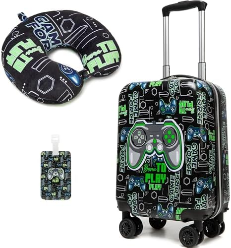 Kids Suitcase Set for Boys Hardside Luggage with Spinner Wheels 2 Piece 16inch Toddler Suitcase for Boys Travel Carry on Luggage Airline Approved