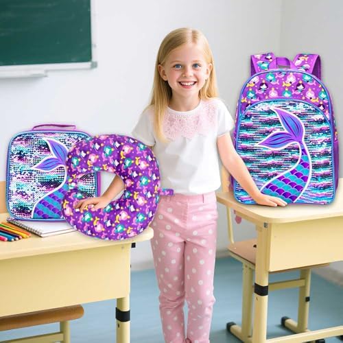 AGSDON 5 Piece Kids Luggage Set for Girls, Cute Rolling Wheels Suitcase for Toddler, Children Travel Carry on Suitcase -Mermaid - Image 5