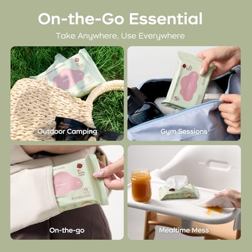 Bc Babycare Cloud Moist Baby Travel Wipes, 6 Pack, On The Go Pocket Size, Ultra Thick, 99% Water, Unscented, Hypoallergenic for Sensitive Skin, Biodegradable - Image 2