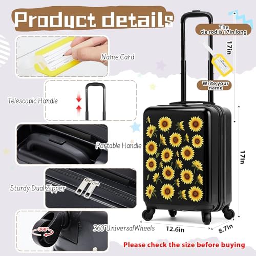 Redbaker 17 Inch 6 Pcs Kids Luggage Set Gifts for Christmas Kids Rolling Luggage Double Pattern Suitcase for Boys Girls (Black Yellow,Sunflower Style) - Image 2