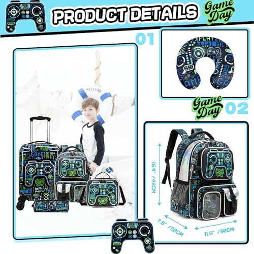 Kid’s Luggage Set 5 Piece Suitcase Set 16’’ Hardside Luggage with Spinner Wheels Girls Boys Carry on Luggage Travel Rolling Luggage Airline Approved - Image 3