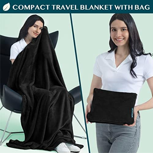PAVILIA Travel Blanket Pillow, Soft Airplane Blanket 2-in-1 Combo Set, Plane Blanket Compact Packable, Flight Essentials Car Pillow, Travelers Gifts Accessories, Luggage Backpack Strap, 60x43 Black - Image 2