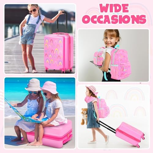 Redbaker 17 Inch 6 Pcs Kids Luggage Set Gifts for Christmas Kids Rolling Luggage Double Pattern Suitcase for Boys Girls (Dusty Pink, Rainbow Style) - Image 7
