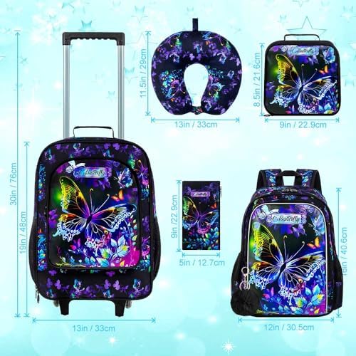5PCS Girls Suitcase Set, Kids Water-Resistant Rolling Luggage, Cute Butterfly Travel Carry-On for Elementary/Preschool Toddler - Image 4