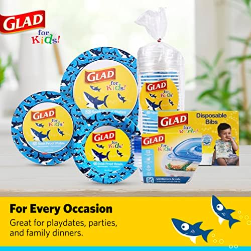 Glad for Kids Shark Paper Disposable Bibs with Crumb Catcher for Feeding - Absorbent and Leakproof Eating and Travel Must Haves for Mess-Free Meals, 30 Count - Image 7