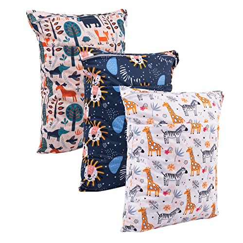 babygoal Wet Dry Bags for Baby Cloth Diapers, Washable Travel Bags, Beach, Pool, Gym Bag for Swimsuits & Wet Clothes with Two Zippered Pockets 3 Pack, 3LN25 - Image 5