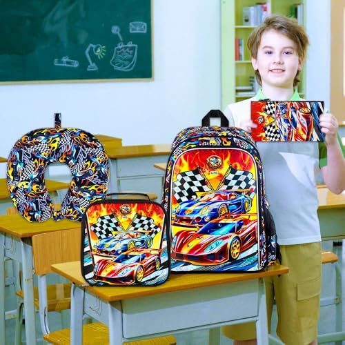 5PCS Boys Suitcase Set, Kids Water-Resistant Rolling Luggage, Cool Car Racing Travel Carry-On for Elementary/Preschool Toddler - Image 3