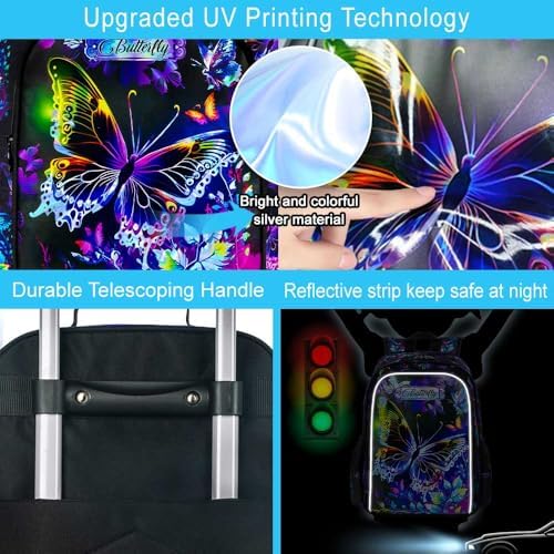 5PCS Girls Suitcase Set, Kids Water-Resistant Rolling Luggage, Cute Butterfly Travel Carry-On for Elementary/Preschool Toddler - Image 2