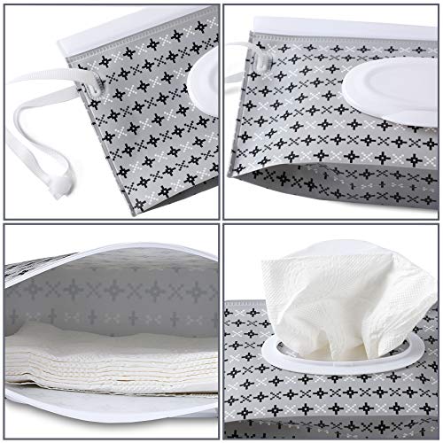 FEBSNOW 4 Pack Baby Wipe Dispenser, Portable Refillable Wipe Holder, Baby Wipes Container, Wipe Dispenser, Reusable Travel Wet Wipe Pouch (Geometric) - Image 3