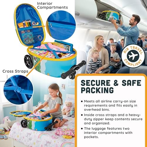 Hardshell Kids Ride-On Luggage with Scooter Suitcase – Carry-On Compliant with LED Light-Up Wheels – Fun and Functional Travel Companion for Children Ages 5–12 - Image 3