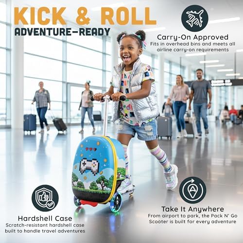Hardshell Kids Ride-On Luggage with Scooter Suitcase – Carry-On Compliant with LED Light-Up Wheels – Fun and Functional Travel Companion for Children Ages 5–12 - Image 2