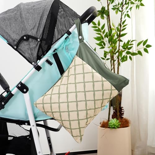 2pcs Wet Bags Waterproof Reusable Wet Dry Bag with Two Zippered Pockets Travel Beach Pool Daycare Yoga Gym Bag for Baby Cloth Diaper,Swimsuits,Wet Clothes (Leaves & Grids) - Image 7