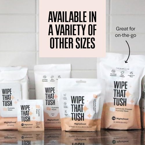 Wipe That Tush On-The-Go Flushable Wipes - 1 Pack of 30 Individually Wrapped Wipes - Fragrance Free - Extra Large & Soft - Hypoallergenic With Aloe & Vitamin E - Septic-Safe - Image 8