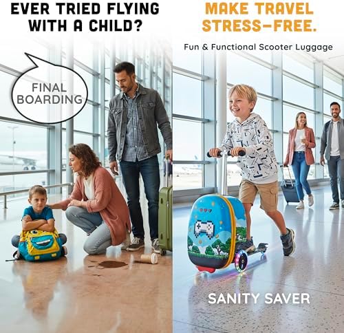 Hardshell Kids Ride-On Luggage with Scooter Suitcase – Carry-On Compliant with LED Light-Up Wheels – Fun and Functional Travel Companion for Children Ages 5–12 - Image 4