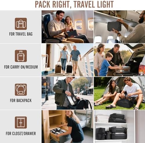 Veken 10 Set/8 Set Packing Cubes for Travel Essentials, Suitcase Organizer Bags in 4 Sizes, Carry-On Luggage Accessories with Laundry & Toiletry Bag, Airplane Must-Have, Road Trip & Camp Gifts for Men - Image 8