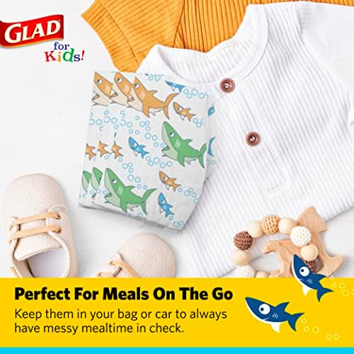 Glad for Kids Shark Paper Disposable Bibs with Crumb Catcher for Feeding - Absorbent and Leakproof Eating and Travel Must Haves for Mess-Free Meals, 30 Count - Image 4
