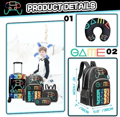 Kid’s Luggage Set 5 Piece Suitcase Set 16’’ Hardside Luggage with Spinner Wheels Girls Boys Carry on Luggage Travel Rolling Luggage Airline Approved - Image 3