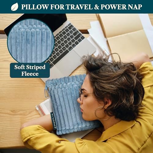 PAVILIA Travel Blanket Pillow in Soft Bag with Pockets, Airplane Blanket Set, Plane Blanket Compact Packable, Flight Essentials Car Pillow, Travelers Accessories Gifts, Luggage Strap, Dusty Light Blue - Image 5