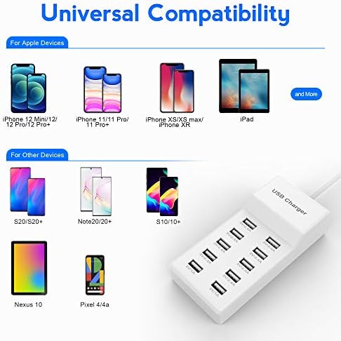 USB Charger Station Block with Rapid Charging Auto Detect Technology Safety Guaranteed 10-Port Family-Sized Smart USB Ports for Multiple Devices Smart Phone Tablet Headphones - Image 4