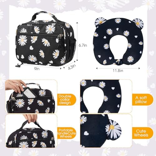 Redbaker 17 Inch 6 Pcs Kids Luggage Set Gifts for Christmas Kids Rolling Luggage Double Pattern Suitcase for Boys Girls (Black, Daisy Style) - Image 4