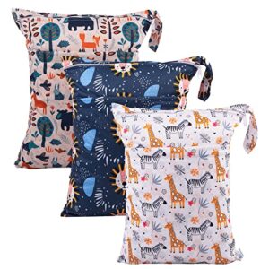 babygoal Wet Dry Bags for Baby Cloth Diapers, Washable Travel Bags, Beach, Pool, Gym Bag for Swimsuits & Wet Clothes with Two Zippered Pockets 3 Pack, 3LN25