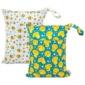 ALVABABY 2pcs Cloth Diaper Wet Dry Bags Waterproof Reusable with Two Zippered Pockets Travel Beach Pool Daycare Soiled Baby Items Yoga Gym Bag for Swimsuits or Wet Clothes L114117
