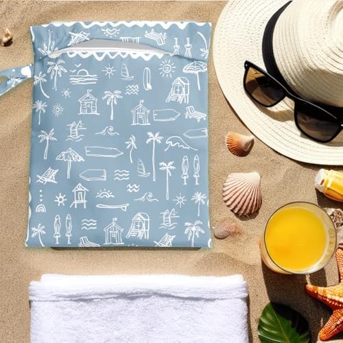 Wet Bag for Swimsuit Pool Travel Baby Cloth Diapers Dirty Yoga Gym Clothes Beach Bags Summer Gifts for Women Men Beach Vacation Essentials Costal Blue Waterproof Wet Dry Bag Travel Laundry Bags - Image 4