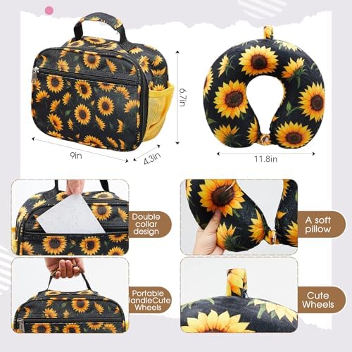 Redbaker 17 Inch 6 Pcs Kids Luggage Set Gifts for Christmas Kids Rolling Luggage Double Pattern Suitcase for Boys Girls (Black Yellow,Sunflower Style) - Image 5