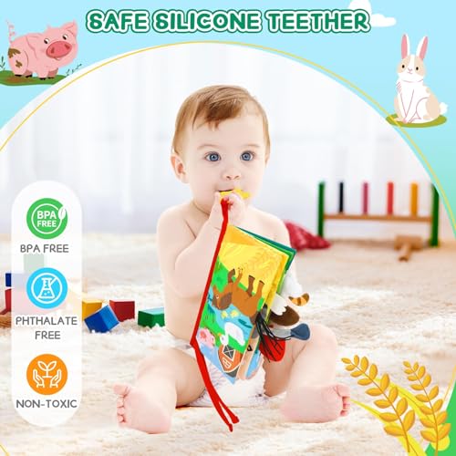 Soft Baby Book - Baby Toy - Newborn Boys Girls Shower Gift - Tummy Time Toy for Infant 0-6 6-12 Months - Touch and Feel Sensory Crinkle Book with Teether for Toddler - Image 9