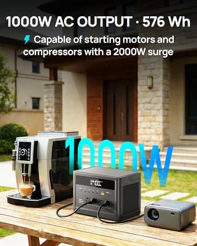 Portable Power Station 1000W (Surge 2000W), 576Wh LiFePO4 Battery Solar Generator, 100W USB-C Output Power Bank Fast Charging for Home Use, Camping, Emergency, RVs, Road Trips - Image 2
