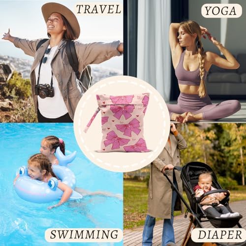 2Pcs Pink Bow Wet Bags 12x10 Inch, Heart Waterproof Travel Laundry Bags, Washable Reusable Wet Dry Bag for Swimsuit Pool Beach Diapers Dirty Yoga Gym Clothes, Pink Gifts for Women Friend Travelers - Image 6
