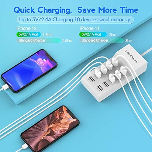 USB Charger Station Block with Rapid Charging Auto Detect Technology Safety Guaranteed 10-Port Family-Sized Smart USB Ports for Multiple Devices Smart Phone Tablet Headphones - Image 2