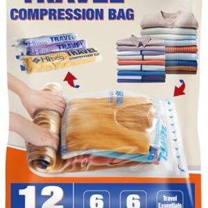 12 Compression Bags for Travel Essentials, Vacuum Packing Space Saver Bags for Cruise Accessories (12-Travel)