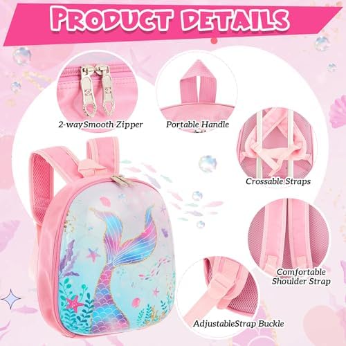 Sanwuta 4 Pcs Kids Luggage Set Backpack Travel Rolling Suitcase U-shape Pillow Christmas Children Gift for Girls Boys(17 Inch,Mermaid's Tail Style,Blue Purple) - Image 3