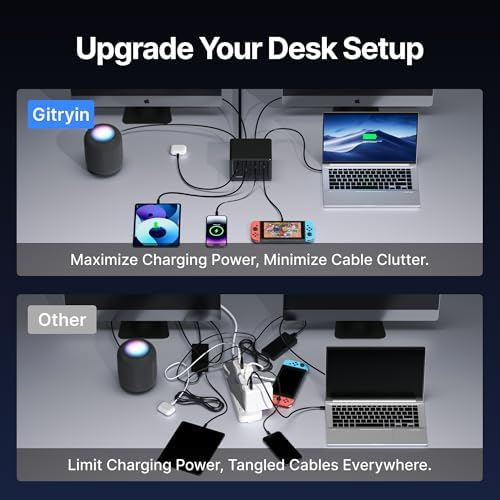 Gitryin 12-in-1 Desktop Charging Station with 3 Retractable Type-C Chargers and 1 Lightning Charger, 40W USB-C Power Strip with Flat Plug, Extension Cord with 1020J Surge Protection for Home Office - Image 6
