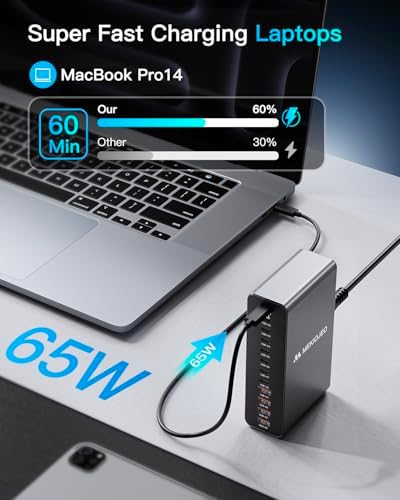 Aluminum Alloy 380W Charging Station Fast USB C Charger Block 12 Ports 65W Laptop GaN Charger for MacBook Pro/Air/iPad Pro/iPhone (Gray) - Image 3