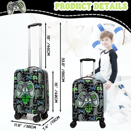 Kids Suitcase Set for Boys Hardside Luggage with Spinner Wheels 2 Piece 16inch Toddler Suitcase for Boys Travel Carry on Luggage Airline Approved - Image 2