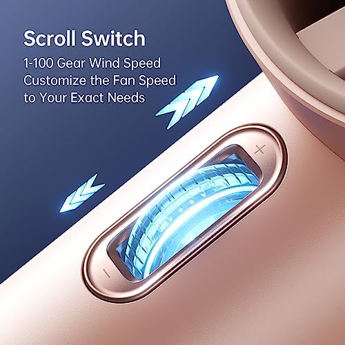 JISULIFE Portable Handheld Fan, Speed(1-100) Adjustable Turbo Mini and 3600mAh Battery Rechargeable Personal Fan, Digital Display, Gifts for Women Men Travel/Camping/Outdoor-Pink - Image 4