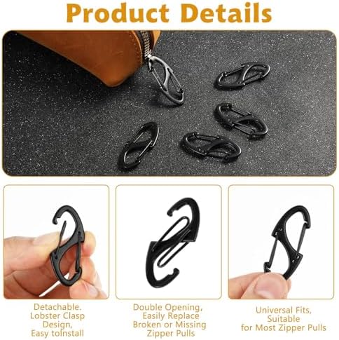 9Pcs Zipper Clip Theft Deterrent, Double Opening Lock Zipper Pull Replacement Clips, Small Carabiner Clips for Bag Luggage Pickpocket Backpack Purse Traveling Camping Suitcase - Image 4