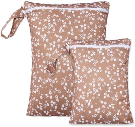 2 Sizes Wet Bags, Waterproof Storage Bag for Baby Diapers and Pump Parts, Reusable Diaper Bag with Zippered Pockets and Handle, Travel Bags, Beach, Pool, Gym Bag for Swimsuits & Wet Clothes, Set of 2