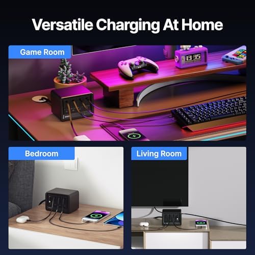Gitryin 12-in-1 Desktop Charging Station with 3 Retractable Type-C Chargers and 1 Lightning Charger, 40W USB-C Power Strip with Flat Plug, Extension Cord with 1020J Surge Protection for Home Office - Image 8