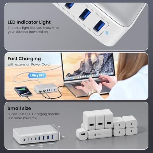 USB C Charger 200W USB C Charger Block,Upgraded GaN III 8-Port Fast Charging Station Hub,PD 65W Laptop Charging Adapter Compatible with MacBook Pro/Air,DELL,Steam Deck,iPhone 16/15/14,Galaxy S23/22 - Image 6