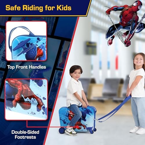 FUL Marvel Spider-Man 19 Inch Carry On Luggage, Kids Ride On Suitcase with Spinner Wheels, Hardshell Rolling Travel Trolley, Blue - Image 5