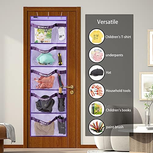 Weekly Kids Clothes Organizer Day of Week School Clothing Storage Monday to Friday Hanging Closet Organizer (Purple) - Image 2
