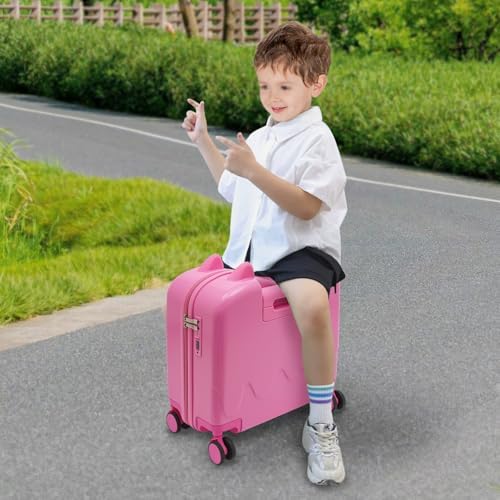 18" Kids Ride-On Suitcase,Children's Carry On Luggage Case,Rolling Luggage With Lock,Travel Trolley Case for Short Trips,School Trips,Outings (Pink) - Image 6