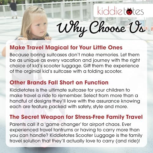 KIDDIETOTES Ride-On Scooter Suitcase for Kids – Hardside Lightweight Carry-On Luggage with Foldable Scooter, LED Wheels, Travel Fun for Toddlers & Children - Image 8