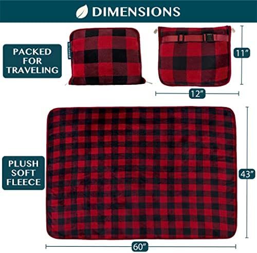 PAVILIA Travel Blanket Pillow, Soft Airplane Blanket 2-IN-1 Combo Set, Plane Blanket Compact Packable, Flight Essential Car Pillow, Travelers Gift Accessories Luggage Backpack Strap, 60x43 Checker Red - Image 6