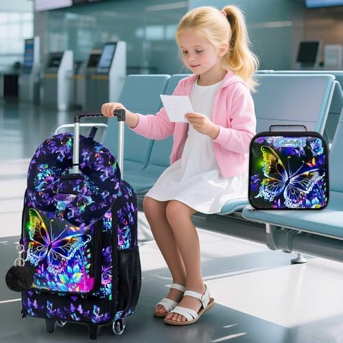 5PCS Girls Suitcase Set, Kids Water-Resistant Rolling Luggage, Cute Butterfly Travel Carry-On for Elementary/Preschool Toddler - Image 5
