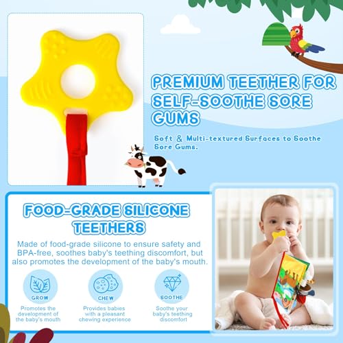 Soft Baby Book - Baby Toy - Newborn Boys Girls Shower Gift - Tummy Time Toy for Infant 0-6 6-12 Months - Touch and Feel Sensory Crinkle Book with Teether for Toddler - Image 4